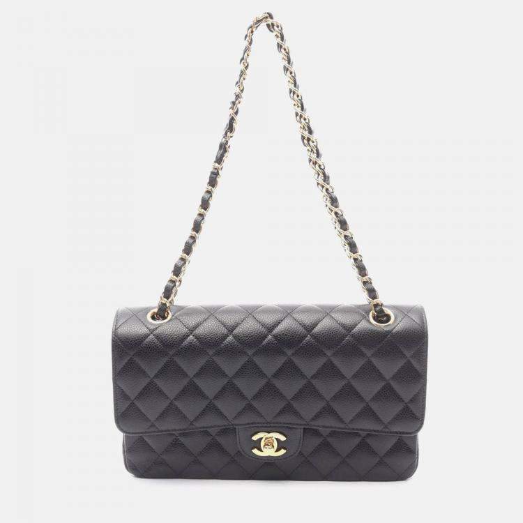 Pre Owned Chanel Matelasse Black Leather GHW W-Flap Chain Shoulder Bag