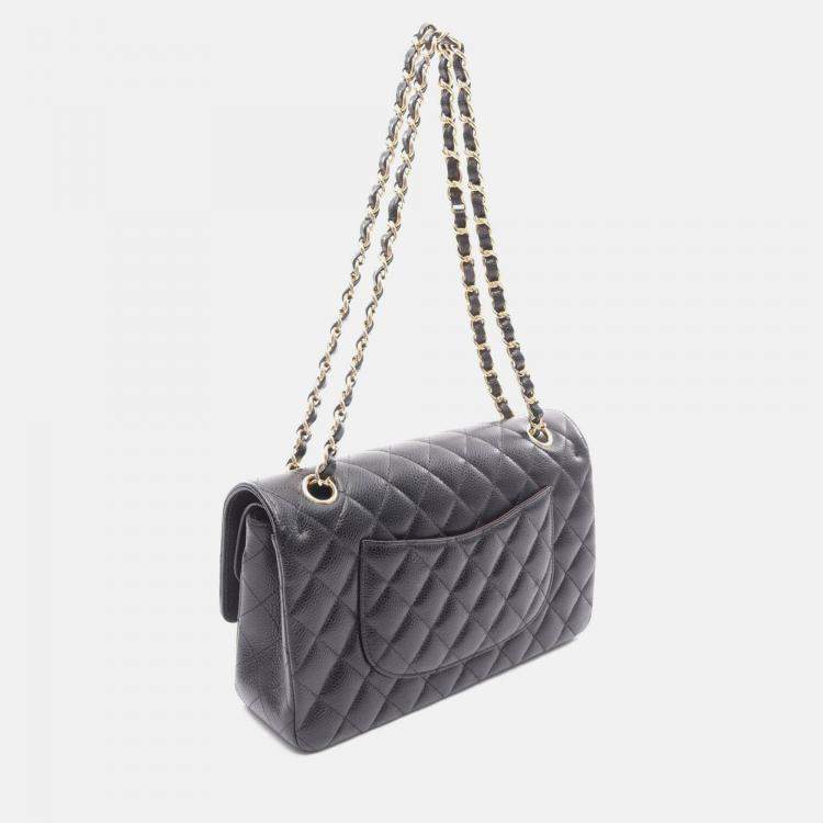 Pre Owned Chanel Matelasse Black Leather GHW W-Flap Chain Shoulder Bag