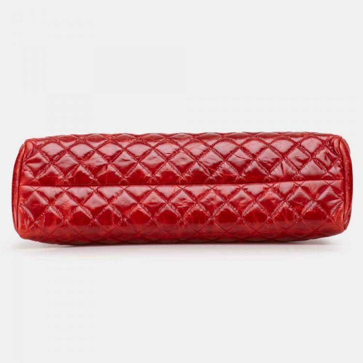 Pre Owned Chanel Red Large Glazed Calfskin Mademoiselle Bowling Bag