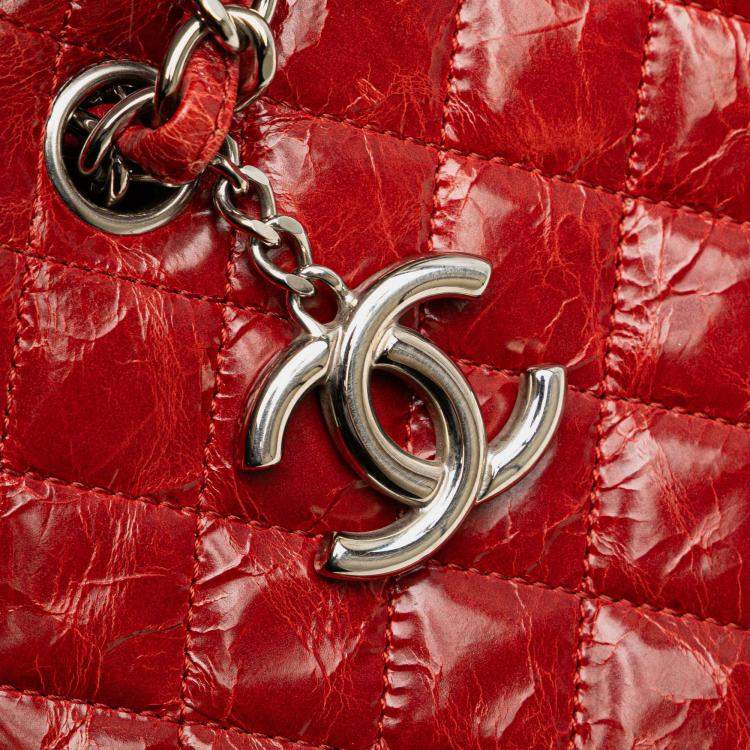 Pre Owned Chanel Red Large Glazed Calfskin Mademoiselle Bowling Bag