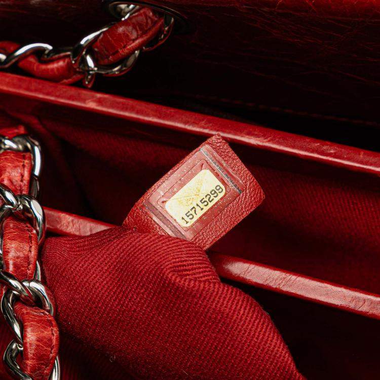 Pre Owned Chanel Red Large Glazed Calfskin Mademoiselle Bowling Bag