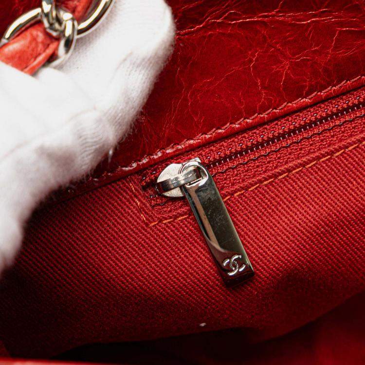 Pre Owned Chanel Red Large Glazed Calfskin Mademoiselle Bowling Bag