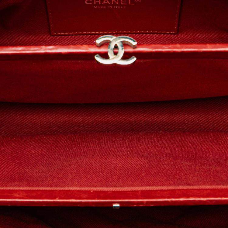 Pre Owned Chanel Red Large Glazed Calfskin Mademoiselle Bowling Bag