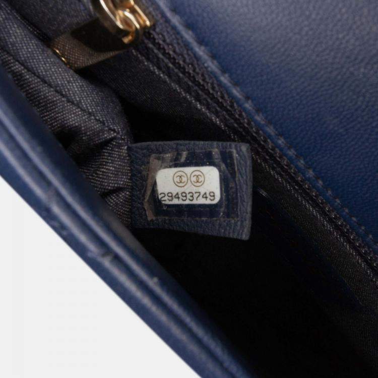 Pre Owned Chanel Blue Small Lambskin Elegant Chain Single Flap