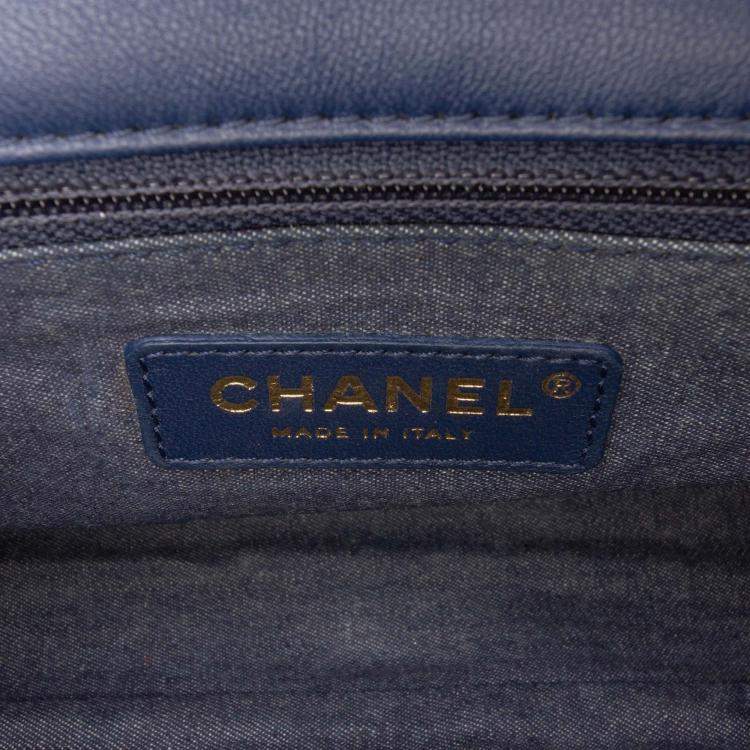 Pre Owned Chanel Blue Small Lambskin Elegant Chain Single Flap
