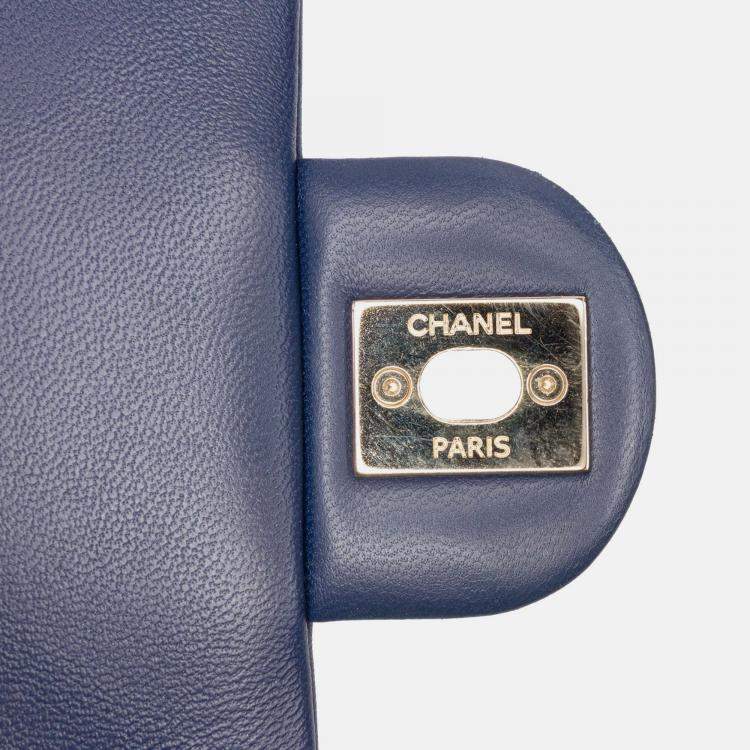 Pre Owned Chanel Blue Small Lambskin Elegant Chain Single Flap