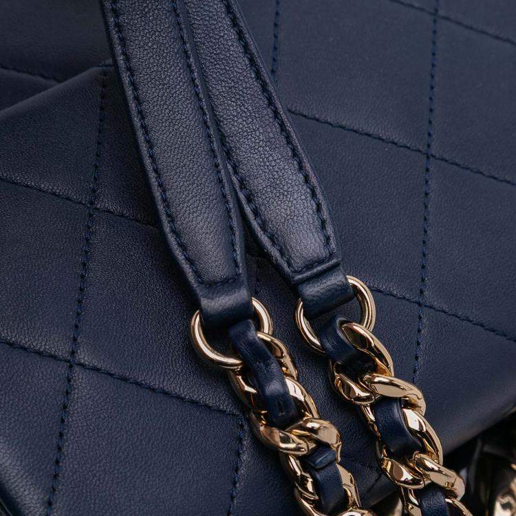 Pre Owned Chanel Blue Small Lambskin Elegant Chain Single Flap