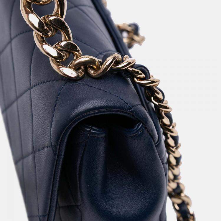 Pre Owned Chanel Blue Small Lambskin Elegant Chain Single Flap