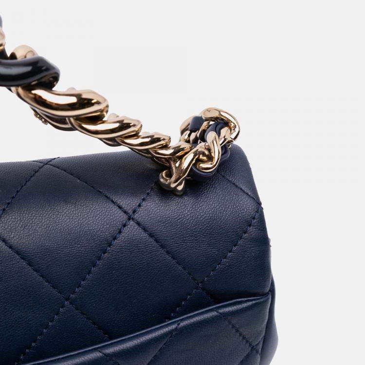Pre Owned Chanel Blue Small Lambskin Elegant Chain Single Flap