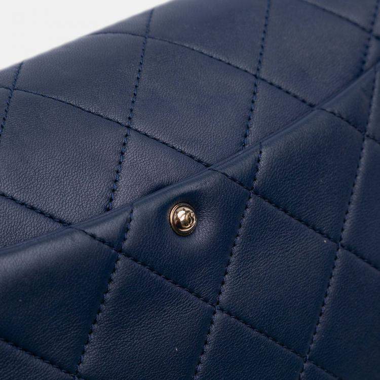 Pre Owned Chanel Blue Small Lambskin Elegant Chain Single Flap