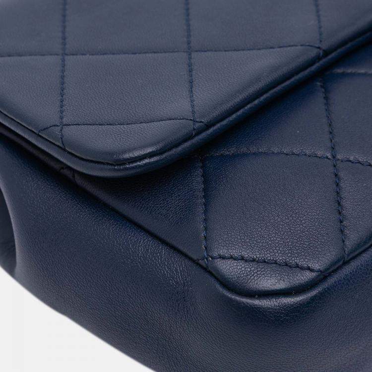 Pre Owned Chanel Blue Small Lambskin Elegant Chain Single Flap