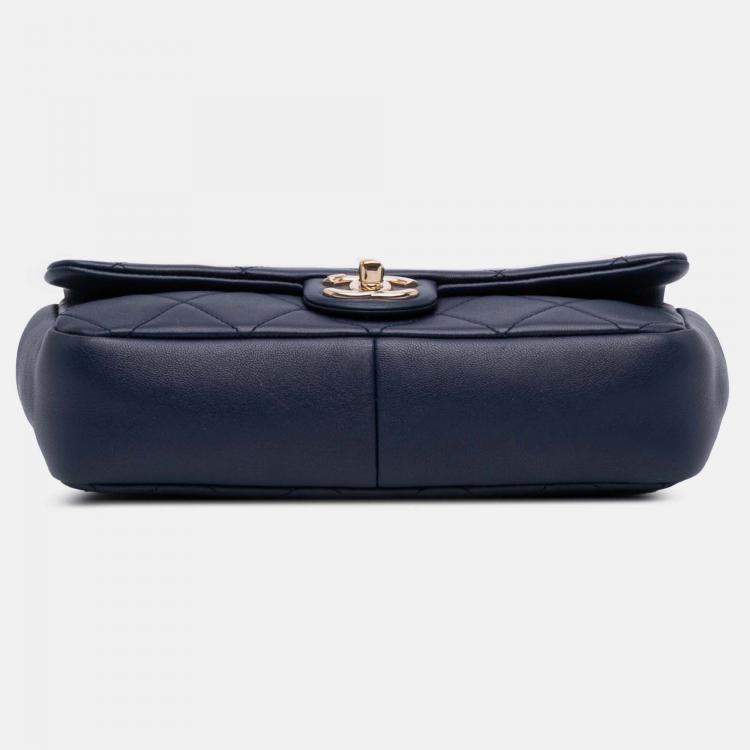 Pre Owned Chanel Blue Small Lambskin Elegant Chain Single Flap