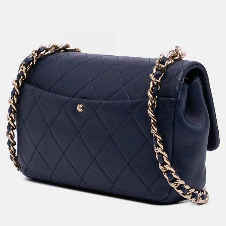 Pre Owned Chanel Blue Small Lambskin Elegant Chain Single Flap
