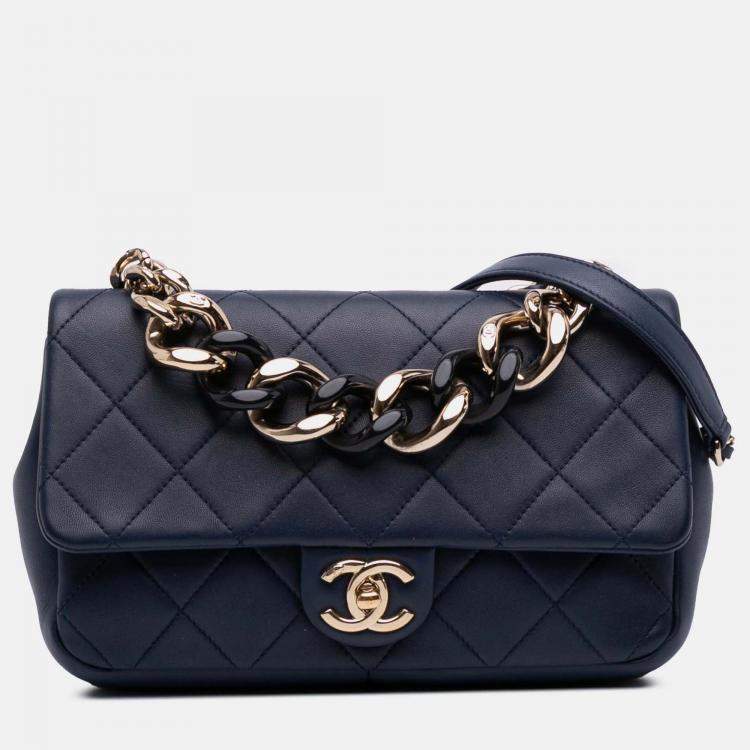 Pre Owned Chanel Blue Small Lambskin Elegant Chain Single Flap