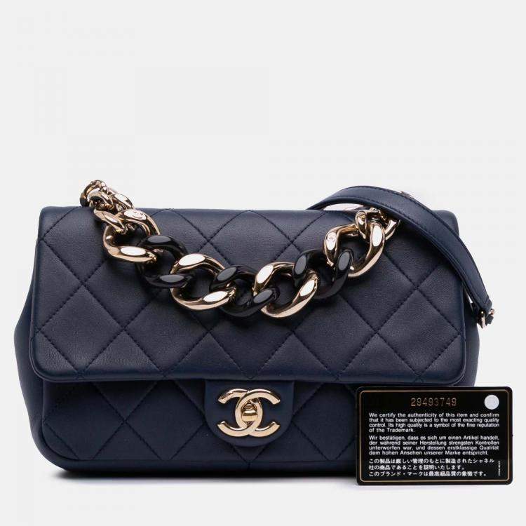 Pre Owned Chanel Blue Small Lambskin Elegant Chain Single Flap