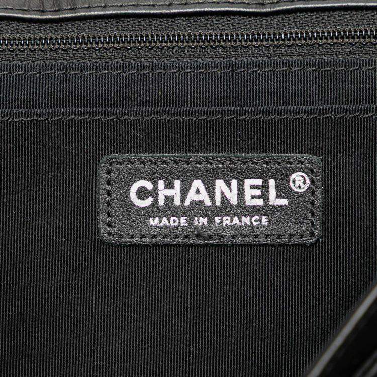 Pre Owned Chanel Black Jumbo Chevron Lambskin Leo Lion Flap