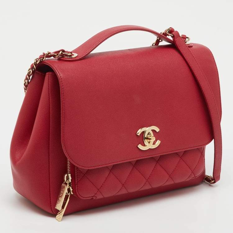 Pre Owned Chanel Red Quilted Caviar Leather Large Business Affinity Flap Bag