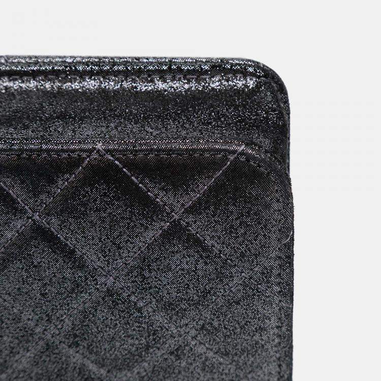 Pre Owned Chanel Silver Quilted Iridescent Lambskin Tartan Button Wallet On Chain