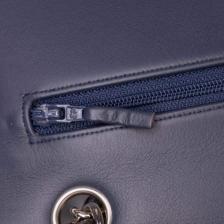 Pre Owned Chanel Navy Blue Jumbo Classic Chevron Patent Double Flap