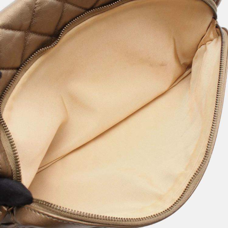 Pre Owned Chanel Brown Medium Quilted Metallic Lambskin CC Crown Flap