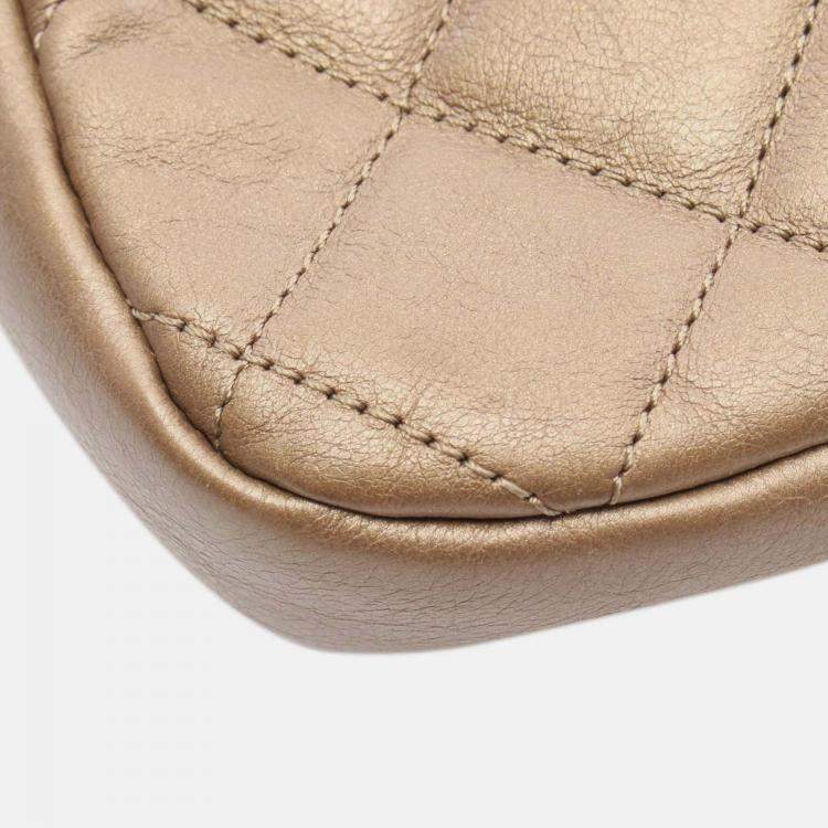 Pre Owned Chanel Brown Medium Quilted Metallic Lambskin CC Crown Flap