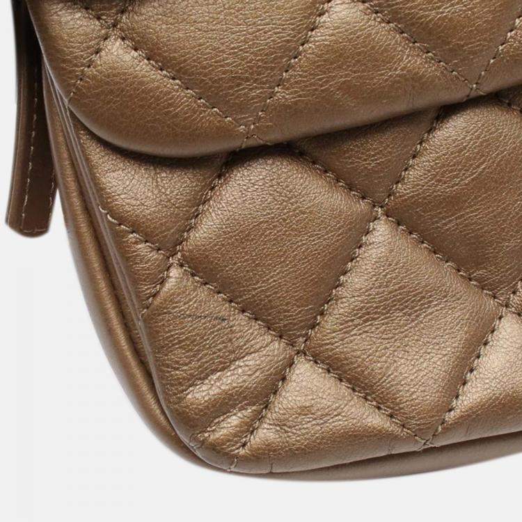 Pre Owned Chanel Brown Medium Quilted Metallic Lambskin CC Crown Flap