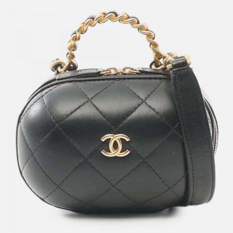 Pre Owned Chanel Black Quilted Lambskin CC Bubble Vanity Case With Chain