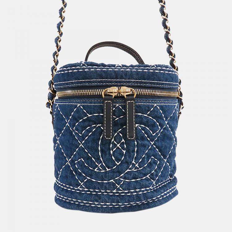 Pre Owned Chanel Blue CC Quilted Denim Vanity Bag