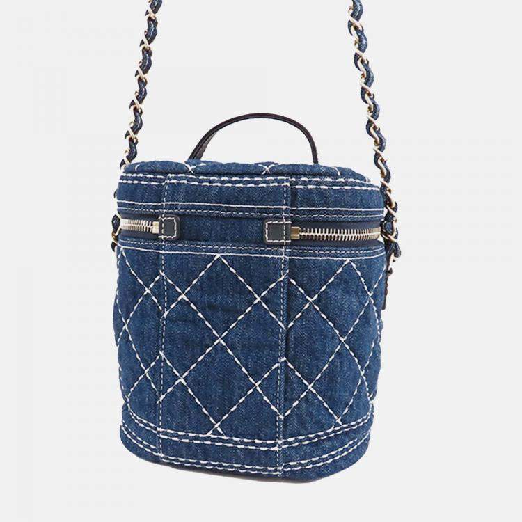Pre Owned Chanel Blue CC Quilted Denim Vanity Bag