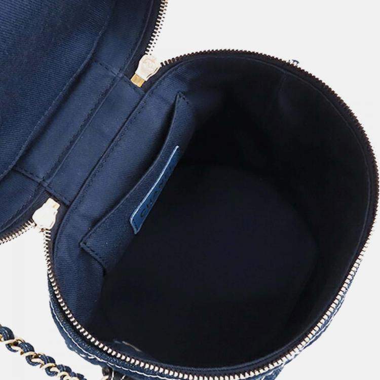 Pre Owned Chanel Blue CC Quilted Denim Vanity Bag