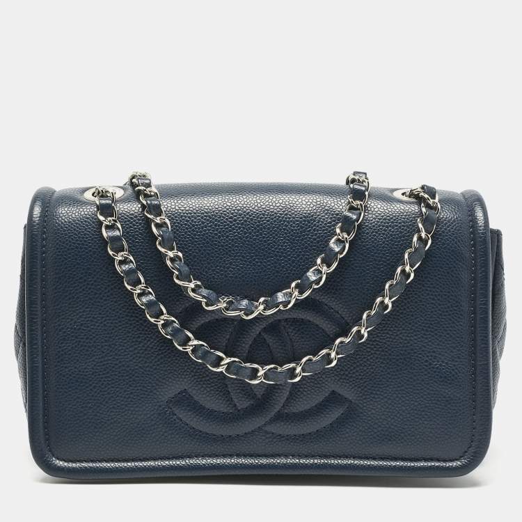 Pre Owned Chanel Navy Blue Quilted Caviar Leather Medium Timeless CC Flap Bag