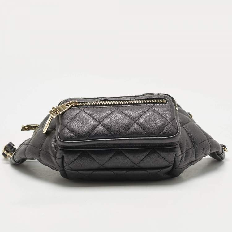 Pre Owned Chanel Black Quilted Leather All About Waist Belt Bag 