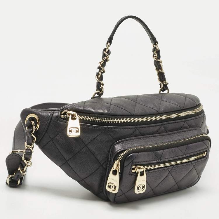 Pre Owned Chanel Black Quilted Leather All About Waist Belt Bag 