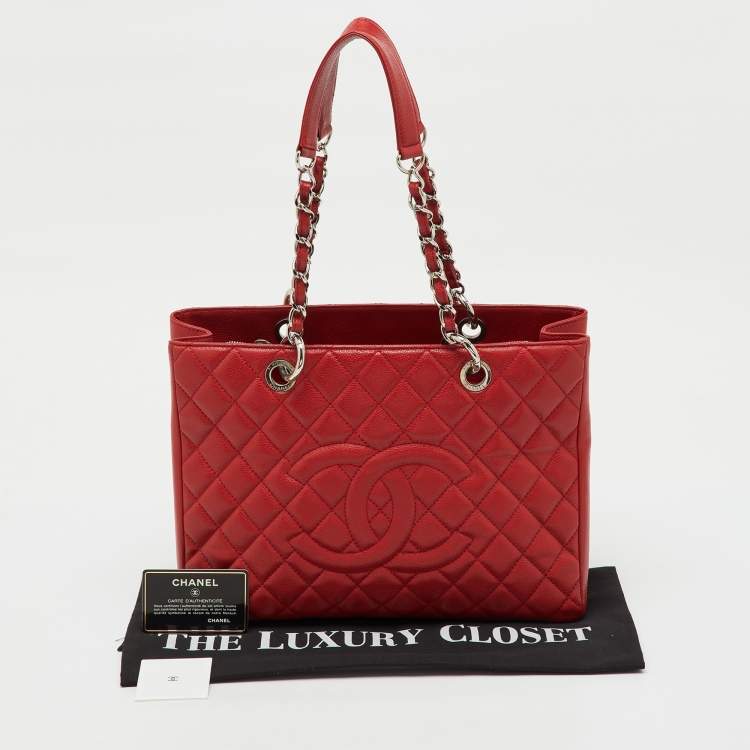 Pre Owned Chanel Red Quilted Caviar Leather GST Shopper Tote