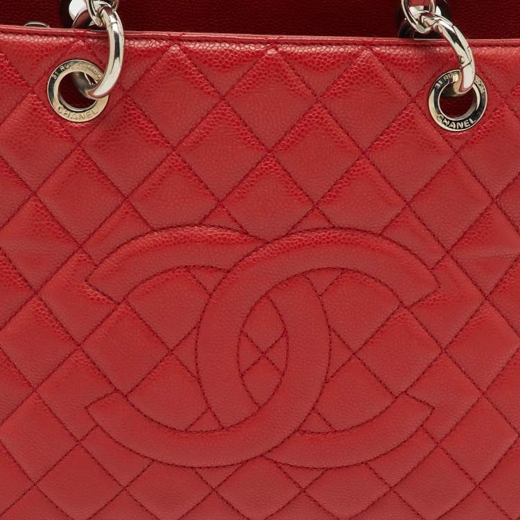 Pre Owned Chanel Red Quilted Caviar Leather GST Shopper Tote