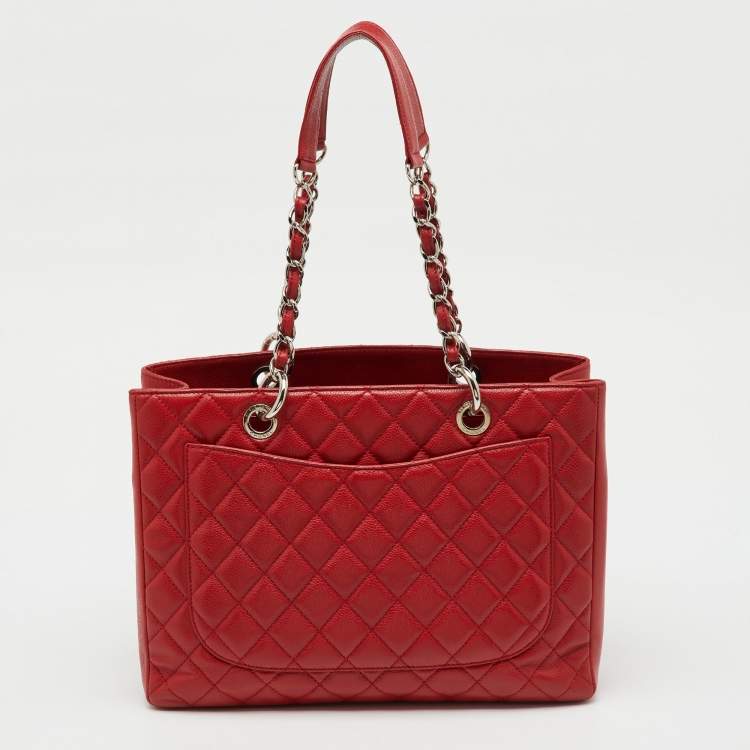 Pre Owned Chanel Red Quilted Caviar Leather GST Shopper Tote