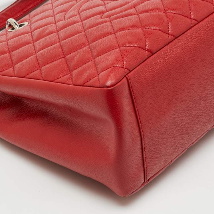 Pre Owned Chanel Red Quilted Caviar Leather GST Shopper Tote