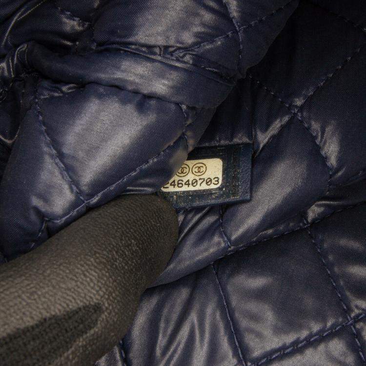 Pre Owned Chanel Navy Blue Medium Quilted Lambskin Boy O Case Clutch