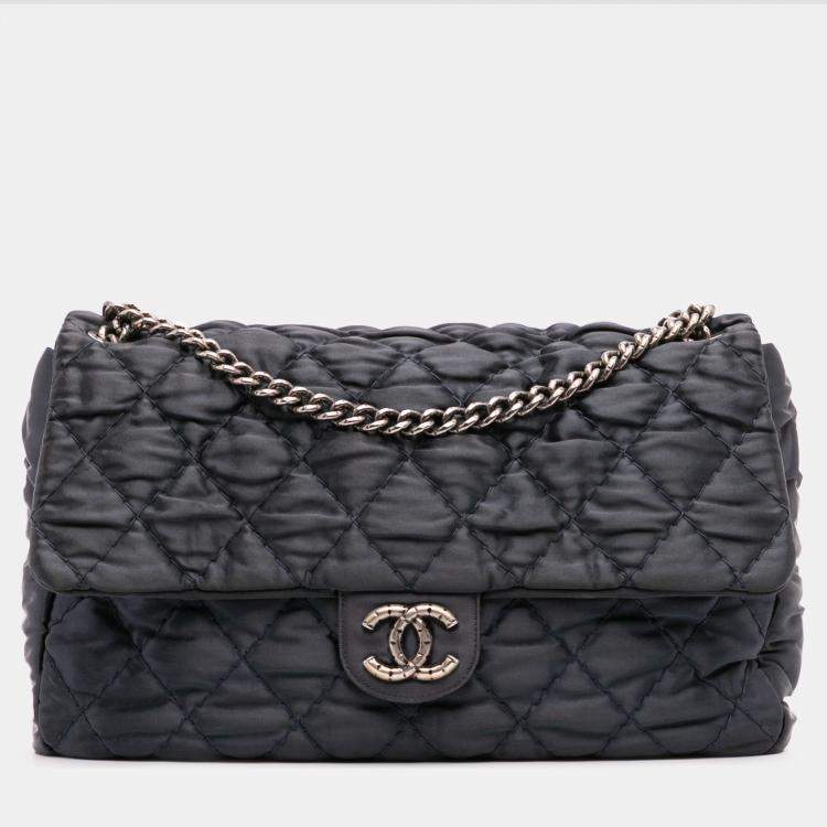 Pre Owned Chanel Black Extra Large CC Quilted Satin Single Flap Bag