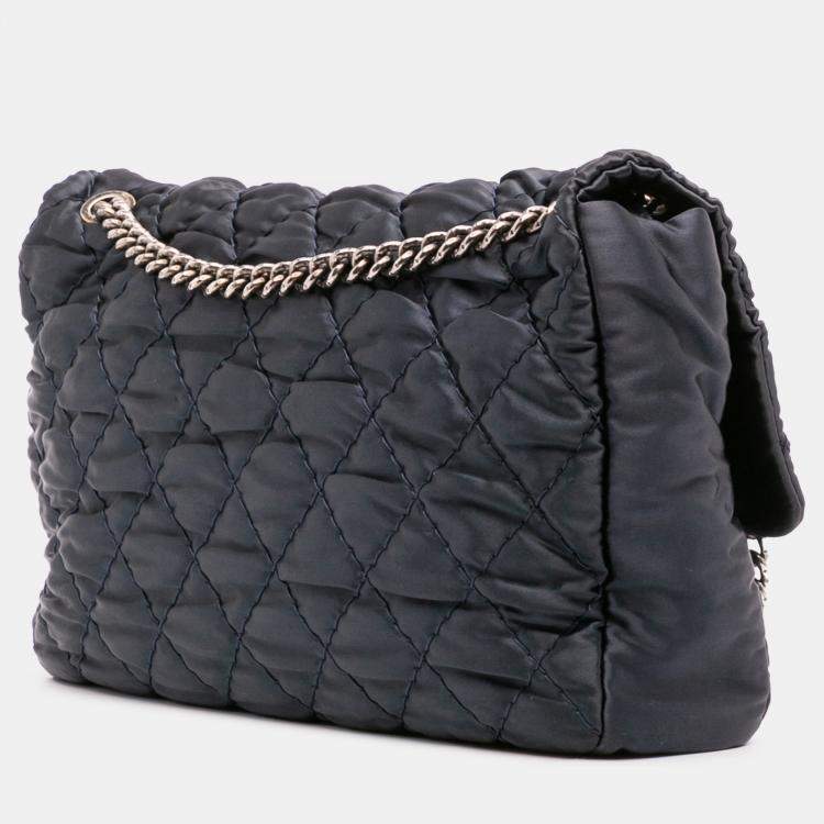Pre Owned Chanel Black Extra Large CC Quilted Satin Single Flap Bag