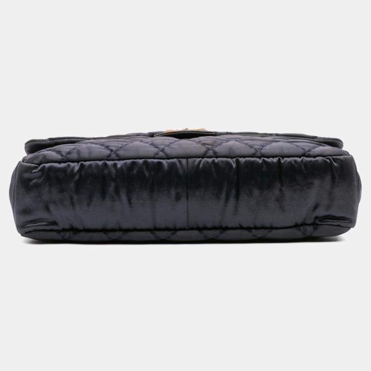 Pre Owned Chanel Black Extra Large CC Quilted Satin Single Flap Bag