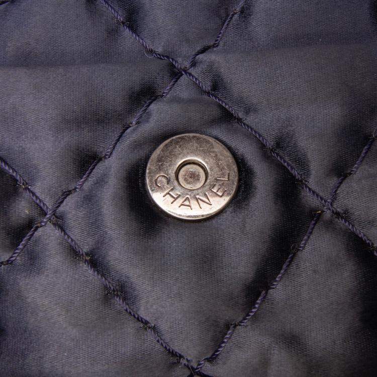 Pre Owned Chanel Black Extra Large CC Quilted Satin Single Flap Bag