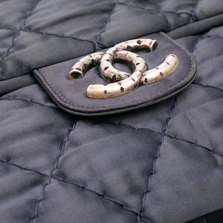 Pre Owned Chanel Black Extra Large CC Quilted Satin Single Flap Bag