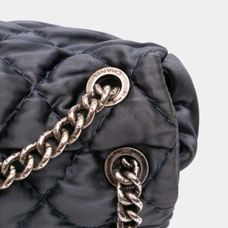 Pre Owned Chanel Black Extra Large CC Quilted Satin Single Flap Bag