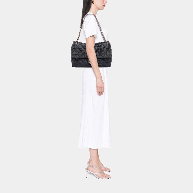 Pre Owned Chanel Black Extra Large CC Quilted Satin Single Flap Bag
