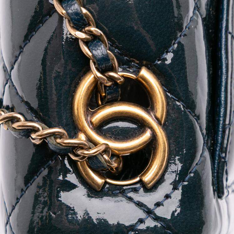 Pre Owned Chanel Navy Blue Paris-Salzburg Small Patent and Goatskin CC Eyelet Flap Bag