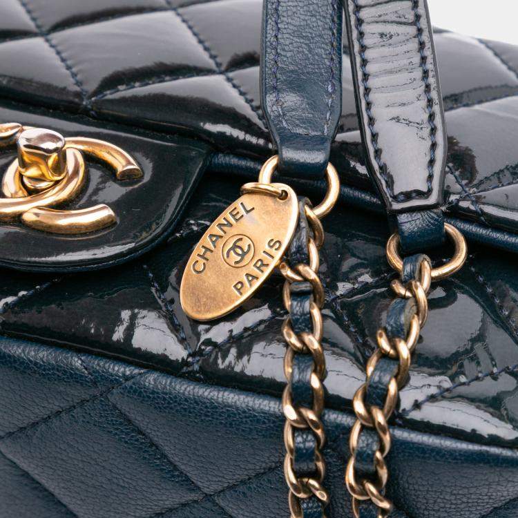 Pre Owned Chanel Navy Blue Paris-Salzburg Small Patent and Goatskin CC Eyelet Flap Bag