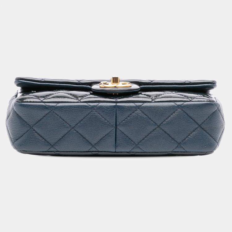 Pre Owned Chanel Navy Blue Paris-Salzburg Small Patent and Goatskin CC Eyelet Flap Bag
