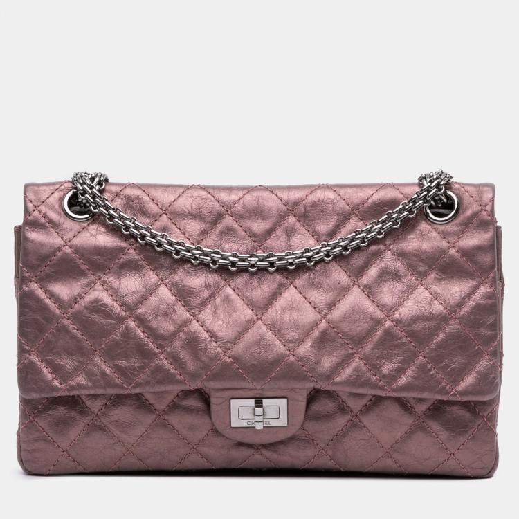 Pre Owned Chanel Pink Reissue 2.55 Aged Metallic Calfskin Double Flap Bag 226