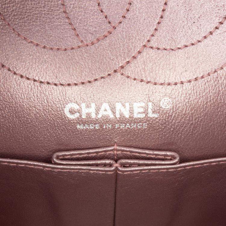 Pre Owned Chanel Pink Reissue 2.55 Aged Metallic Calfskin Double Flap Bag 226